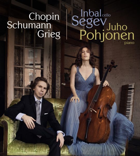 The album cover to Inbal Segev and Juho Pohjonen's album titled "Chopin, Schumann, Grieg"