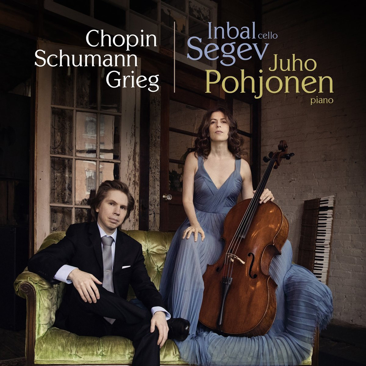 The album cover to Inbal Segev and Juho Pohjonen's album titled "Chopin, Schumann, Grieg"