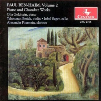 The cover to Inbal Segev's Album titled "Paul Ben-Haim, Volume 2" featuring a painting of a countryside with a home.